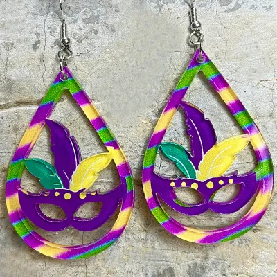 Hollowed Out Shiny Earrings Droplet Water Festival Carnival Colorful