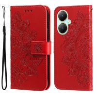 เคสโทรศัพท์หนังลายนูนลายดอกไม้7กลีบสำหรับ Vivo Y35 + สีม่วงอ่อน