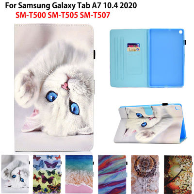 แมวน่ารักกรณีสำหรับ Samsung Galaxy Tab A7 10.4 2020ฝาครอบ T500 T505 SM-T500 SM-T505 SM-T507กรณีแท็บเล็ตซิลิโคน PU หนังปลอก