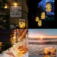 YEFUI 4Pcs Solar LED Fairy Light Mason Bottle Jar Lid Insert Lights Outdoor Garden Patio Christmas Decor Led String No Jars