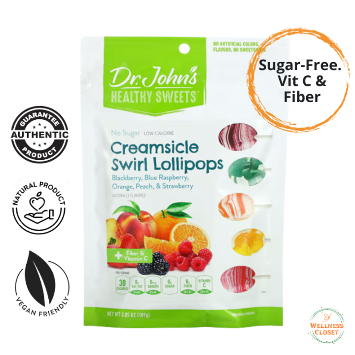 Dr John's Fiber & Vitamin C Creamsicle Swirl Lollipops 109g Healthy