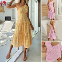 COD DSFGRDGHHHHH Summer One Shoulder Sleeveless Ruched Dress Flowy Beach Party Bohemian Maxi Women Lady good-looking