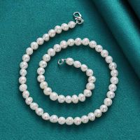 URMYLADY Natural Freshwater 7-8mm Pearl Chain Necklace 925 Silver Lobster Clasp For Women Man Wedding Fashion Engagement Jewelry