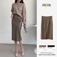 2021 AutumnWinter Womens Mid-length Leather Skirt High Waist Back Split Package Hip Skirt