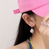 Sweet Cute Candy Shape Pink Earrings For Women Zircon Crystal Star Hoop Earrings Y2k Korean Style Jewelry Gift Brincos