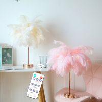 ✱ Pink White Feather Study Table Lamp Shades Lamp shade Bedside Desk Night Light Room Decor Decoration christmas light christmas decor RFCV