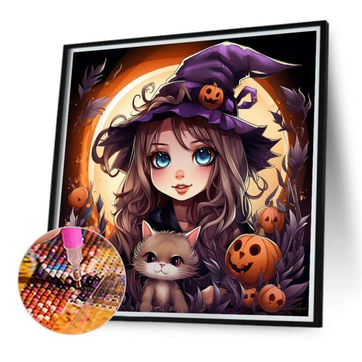ชุดแม่มดน้อยภาพวาดเพชรเจาะเต็มรอบแบบ-diy-ของตกแต่งบ้าน5d
