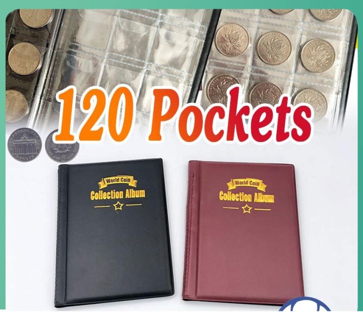 120 Coin Red Collection Album Books Collecting Penny Pockets Storage Holder