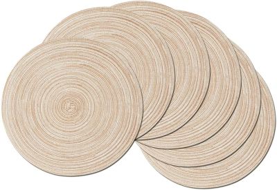 【CC】☈✥  Round Braided Placemat Set of 6 Washable Placemats for Table Mats BBQ Everyday Use