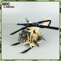 WW2รุ่นสำหรับทหารอิฐ MOC MH-6เฮลิคอปเตอร์แบกทหารบล็อคก่อสร้างชุดโมเดล Mainan Anak DIY Kado Ulang Tahun