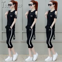 【DT】hot！ 2020 New Loose Size Sets Short Sleeve T Shirt And Pants Female