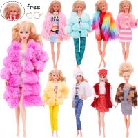 Barbies Doll Clothes Plush Coat Dress Hat T-shirt Set Suitable For 30cm Doll Fashion Outfit Casual Clothing Free Glasses Gift