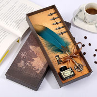 Vintage Feather Pen Brown Gift Box Packaging Exquisite Writing Stationery Set Personality Feather Pen High Quality Writing Tool