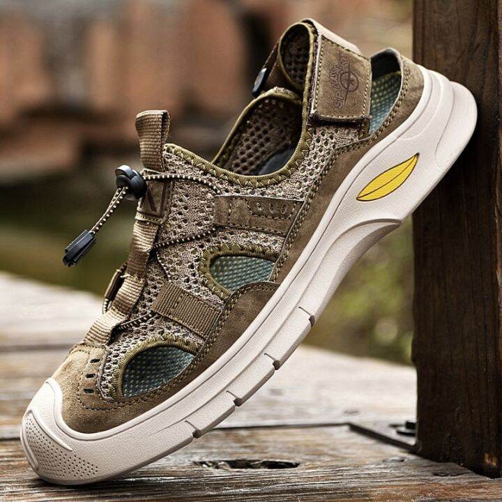 Genuine Leather Men Summer Sandals Fashion Casual Shoes Flats Hiking