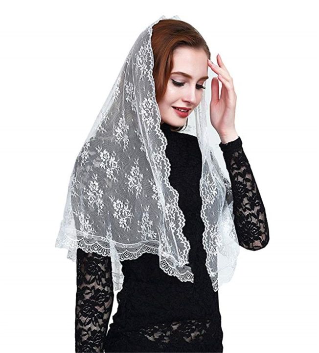 Black White Lace Catholic Mantilla Chapel Church Vintage Veil Catholic ...