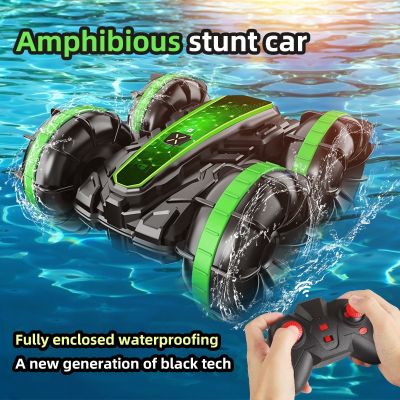 Amphibious RC Car Watch Dual Remote Control Stunt Vehicle Double-sided Flip Driving Drift Rc Cars Outdoor Toys For Boys Gift