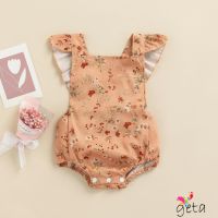 COD DSFERTEREERRE GETA-Baby Girl Romper Short Sleeve Square Neck Floral Buttons Toddlers Loose Summer Casual Bodysuit