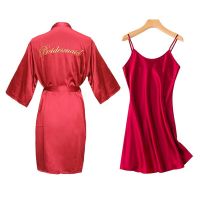 1PC/2PCS Bride Bridesmaid Robe With Letters Sling Cami Dress Mother Sister Of The Bride Wedding Gift Bathrobe Kimono Satin Robes