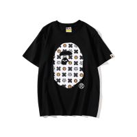 ยี่ห้อแฟชั่น Bape เสื้อยืดการ์ตูนลิงลายฉลามแขนสั้นสำหรับผู้ชาย,เสื้อยืดครึ่งแขนทรงหลวมฤดูร้อน