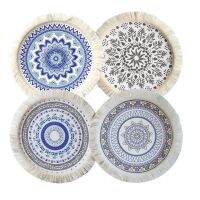 【CW】 4pcs Round Embroidery Table Placemat Woven Cotton Cup Mats Tableware Coaster Decoration