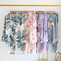 2023 Spring 100% Viscose Pajama Sets Women Long Sleeve Printed Sleepwear Thin Cotton Satin Homewear Female Trousers Home Suit