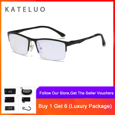 KATELUOแว่นตาเลนส์สำหรับผู้ชาย298,แว่นตาอะลูมิเนียมแมกนีเซียมป้องกันแสงเลเซอร์สีฟ้าป้องกันความเมื่อยล้าทนรังสี