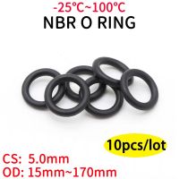 10ชิ้น NBR O แหวนซีลปะเก็นความหนา CS 5มิลลิเมตร OD 15 ~ 170มิลลิเมตรไนไตรล์ Butadiene ยาง Spacer น้ำมันต้านทานเครื่องซักผ้าทรงกลม