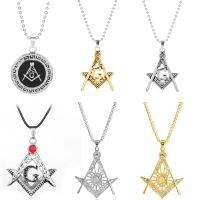 Hip Hop Stainless Steel Masonic Symbol Necklaces Pendants For Women Men Punk Freemason Masonic Crystal Jewelry Dropshipping Fashion Chain Necklaces