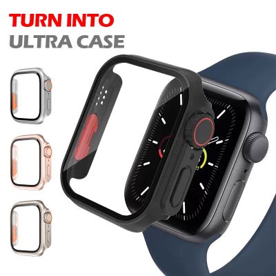 Glass Cover For Apple Watch Case 40mm 44mm 45mm 41mm Tempered Glass Screen Protector Turn into Ultra iWatch series 8 7 6 SE 5 4