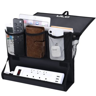 【YF】 ULG Bedside Caddy Hanging Organizer with Power Strip Holder Storage 6 Pockets Multi-functional Or