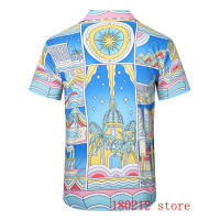 Seaside Castle Night Print Thin Silk Casablanca Shirt Hawaii Beach Style Men Women Hip Hop Casual Short Shirts Top Summer