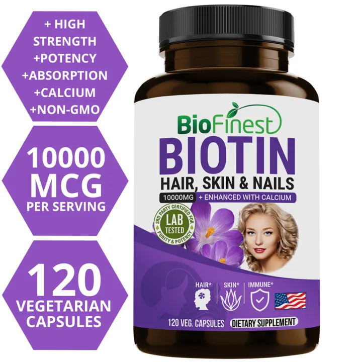 Biofinest Biotin B7 10000mcg with Calcium - 3x Calcium Enhanced Absorption  - Men Women Vitamin Collagen - Heart Brain