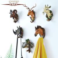 Staygold Animal Hook Hanging Clothes Hat Scarf Key Deer Horns Hanger Rack Wall Rhino Horn No Punching Doorway Home Decor Picture Hangers Hooks