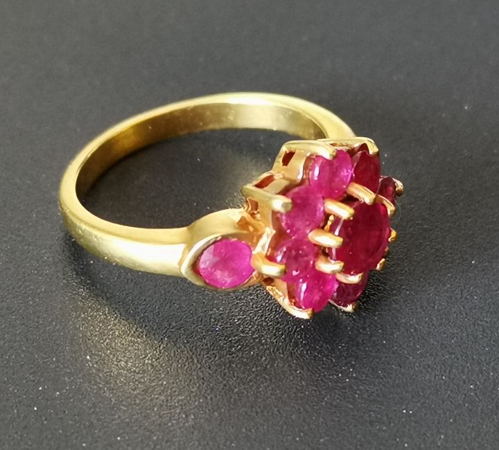 แหวนพลอยทับทิมแท้น้ำงาม-ตัวเรือนทำจากเงินชุดทองไมครอน-ขนาดวงไซส์-54-สวยงามมาก
