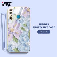 VRQR เคสโทรศัพท์สำหรับ Infinix Hot 8 Pro X650 X650C ภาพสีน้ำมันสไตล์ภาพวาดดอกไม้กรอบเคสนิ่มเคลือบอิเล็คโทรเพลทแบนพร้อมฟรีสายคล้อง