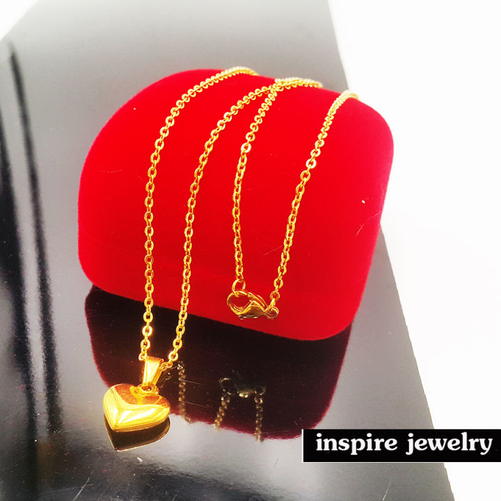 inspire-jewelry-สร้อยคอสี่ทองพร้อมจี้รูปหัวใจ-ยาว-18นิ้วงานทอง-18k-ตามแบบร้านทอง-ปราณีตมาก-งานแฟชั่น-สีทอง-สำหรับประดับชุดไทย-สวยหรู