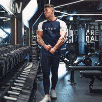 （Ready Stock）? Summer Lyft Raglan Sleeve Short Sleeve Mens Printed Slim Round Neck T-Shirt Fashion Brand Cotton T-Shirt Fitness Quick-Drying Top YY