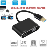 USB 3.0/USB 2.0 To HDMI/VGA สนับสนุนเอาต์พุตเสียง USB To HDMI 1080P คอมพิวเตอร์โฮสต์ TV PC แล็ปท็อปMonitor Projector