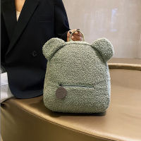 Cute Furry Bear Style Backpack Women Sweet Travel Backpack Bag High Quality School Bag Girl Solid Soft Handbag Backpack Womens
