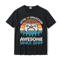 Level 12 Unlocked Awesome Since 2009 12Th Birthday Gaming T-Shirt Camisaprint Tops &amp;Amp; Tees Cotton Men Top T-Shirts