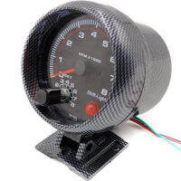 95มม. Racing Tacho Gauge รถ0-8000 RPM Meter Carbon Tachometer Gauge พร้อม Shift Light Auto รถจักรยานยนต์ Tacom คาร์บอนไฟเบอร์