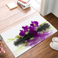 Orchid Stone Leaf Water Drops Bath Rugs Non-Slip Doormat Door Mat Bathroom Accessories