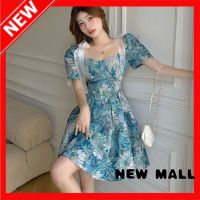 NEW MALL Large Size French R Puff Sleeve Dress Fat Girl Waist Thin Floral Dress