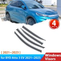 แผ่นเบี่ยงสำหรับ BYD Atto 3 EV 2021 ~ 2023กระจกหน้าต่างรถยนต์อุปกรณ์ตกแต่งคิ้วกันฝนบังแดดตัดหยวนบวก2022