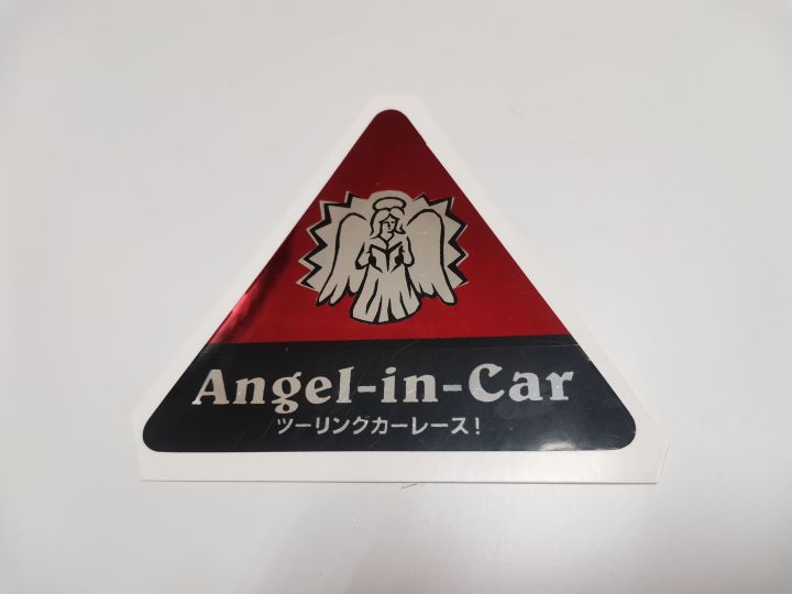 สติ๊กเกอร์ฟอยล์แดงวาว-ทรงสามเหลี่ยม-รูป-angle-in-car-นางฟ้าในรถ-นางฟ้า-หรือ-devil-die-ปีศาจ-ยมฑูต-ผี-ติดรถ-แต่งรถ-ประดับยนต์-sticker-สามเหลี่ยม