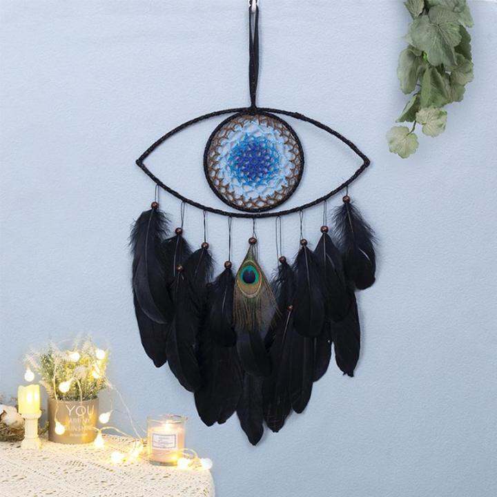 60CM Large Evil Eye Dream Catcher HandWoven Black Feather Dreamcatcher