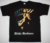 เสื้อยืดสำหรับผู้ชายและผู้หญิงแบบทำมือเสื้อยืดสีดำลาย Ritchie Blackmore สีรุ้งโซโลสีดำเข้มเสื้อยืดสีดำขนาดพิเศษ4XL 5XL 6XL