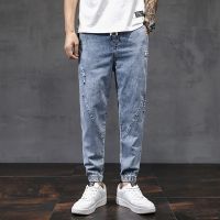 [COD] and autumn ripped new mens jeans Korean style casual Kong all-match self-cultivation feet elastic bunched tide