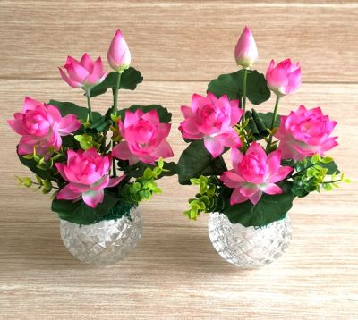 1คู่ 2แจกัน ดอกบัว แจกันดอกบัว แจกันดอกบัวบูชาพระ สีชมพูเข้ม สีขาว แจกันดอกบัวคู่ ดอกบัวปลอม แจกันดอกไม้ประดิษฐ์ สูง 9 นิ้ว artificial lotus flower