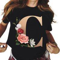 Custom Name Letter Combination T-Shirt 26 Floral Alphabet Font Classic T Shirt Fashion Harajuku Kawaii Tshirt Top Tees